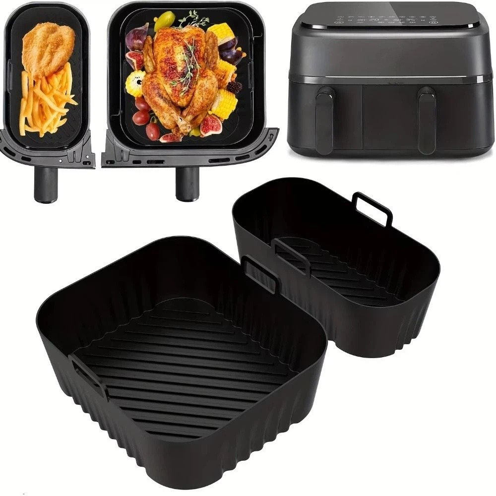 Tray Mold Rectangle - 6L/3L Heißluftfritteuse-Einlage Antihaftbeschichtet Wiederverwendbar Doppelkorb Backblech