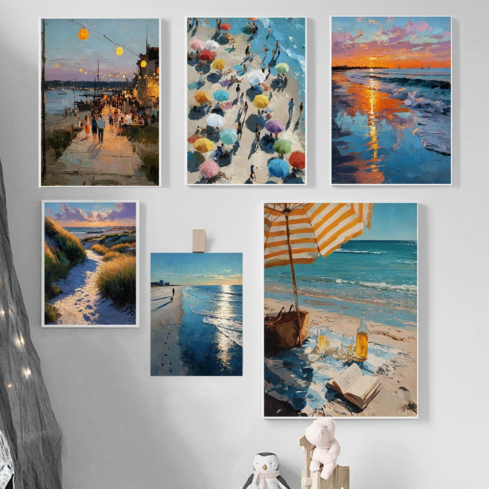 Resin Art Ocean - Diamantmalerei Dämmerungsstrand Sommer Küstenposter Vintage Sonnenaufgang
