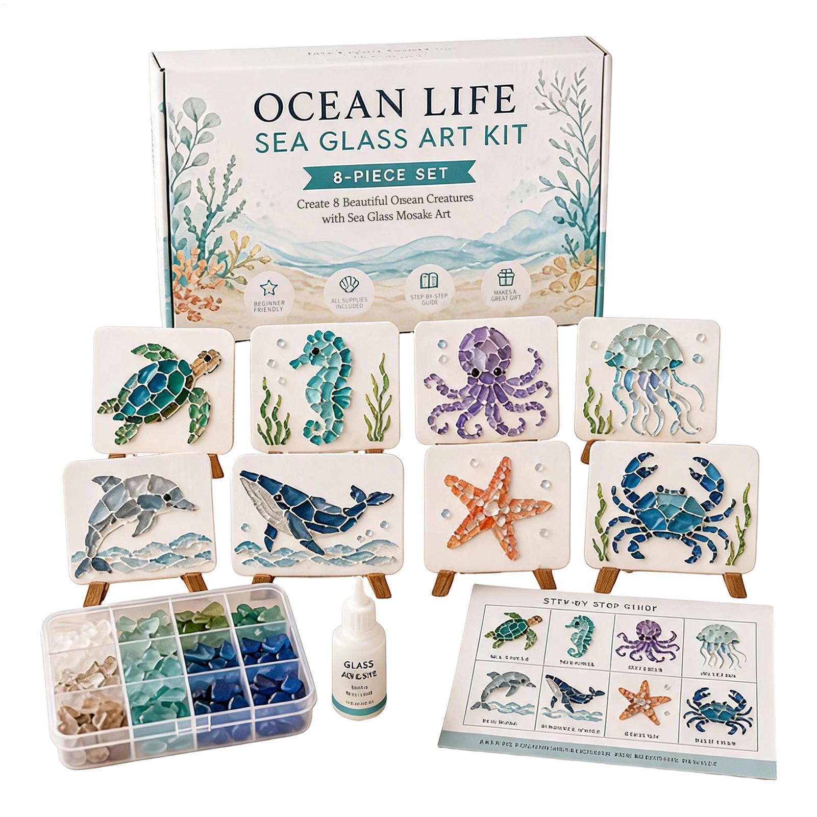 Resin Art Ocean - Unvollendetes DIY-Mosaik-Kunstset aus Meerglas: Ozean-Themen-Kunstset aus