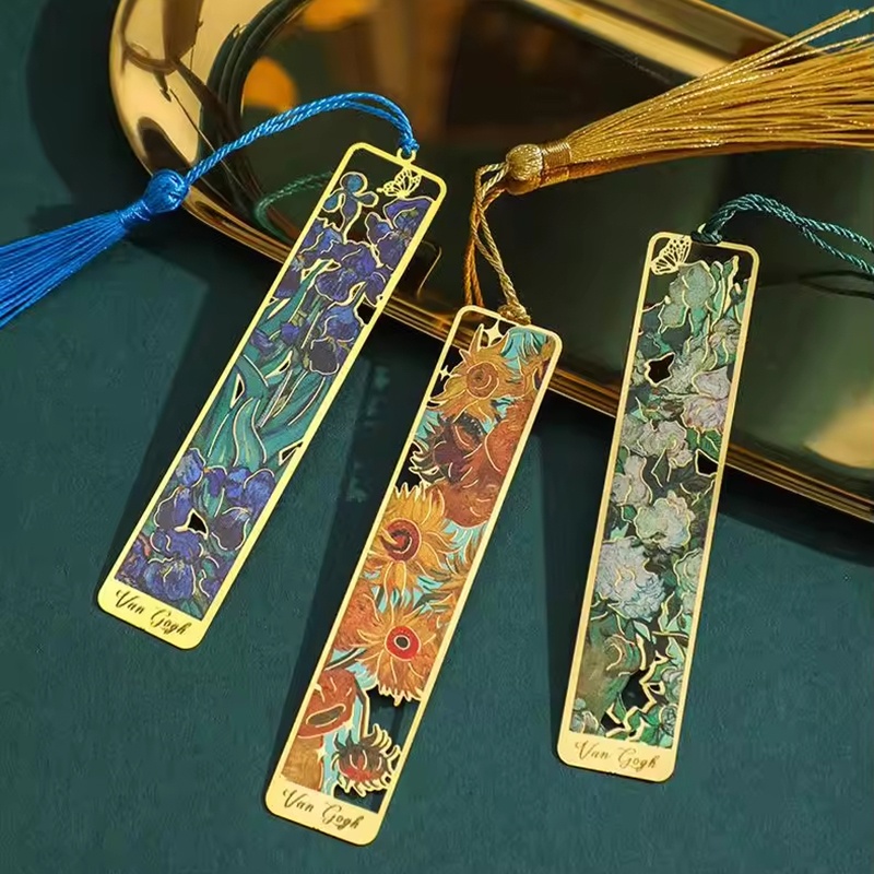 Resin Art Bookmark - Vintage-Metall-Lesezeichen mit Kunstmalerei, Retro-Ölgemälde-Lesezeichen, Hohlmetall-Lesezeichen für