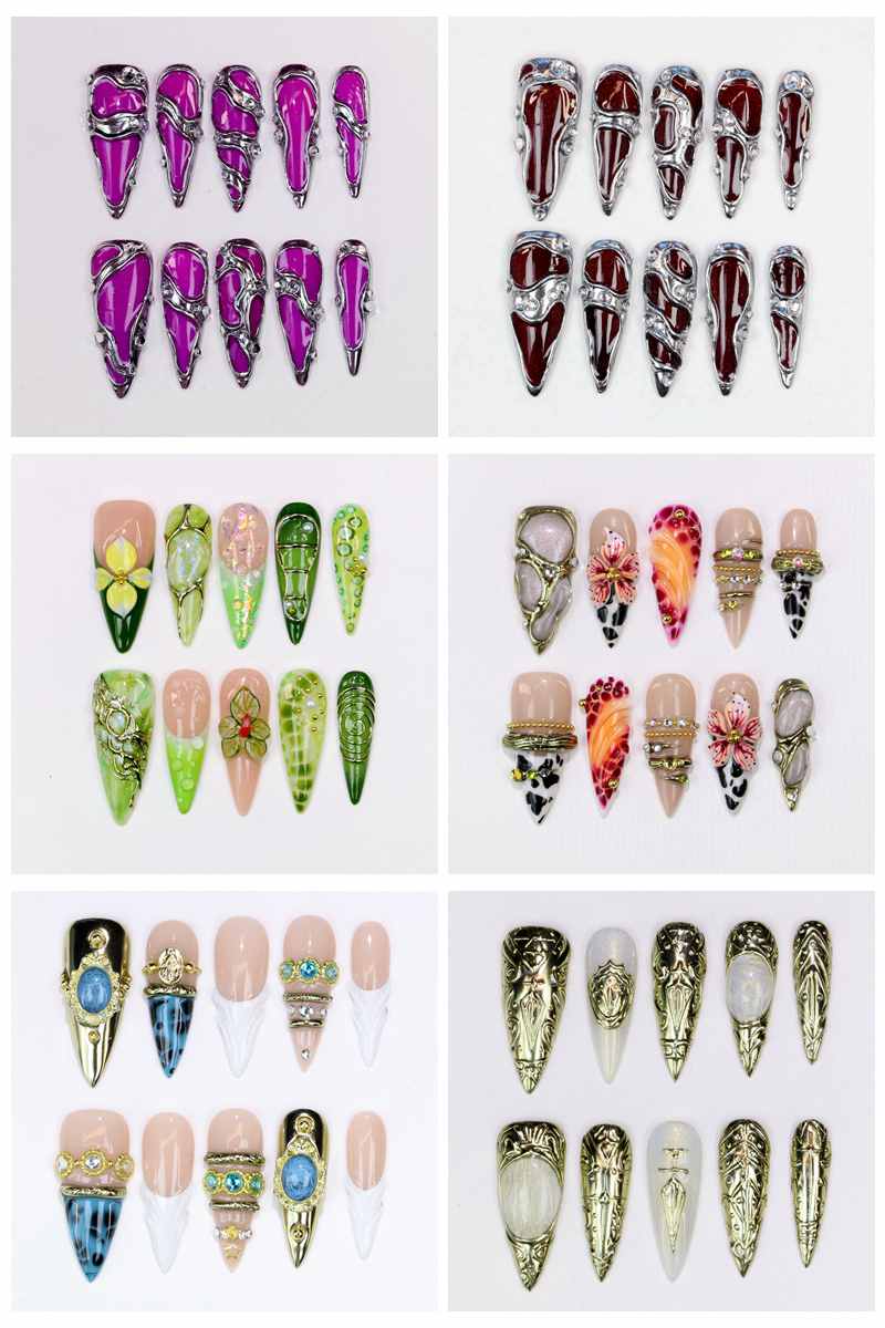 Resin Art And Design - 10 Stück Lange Stiletto Aufklebenägel Glänzend