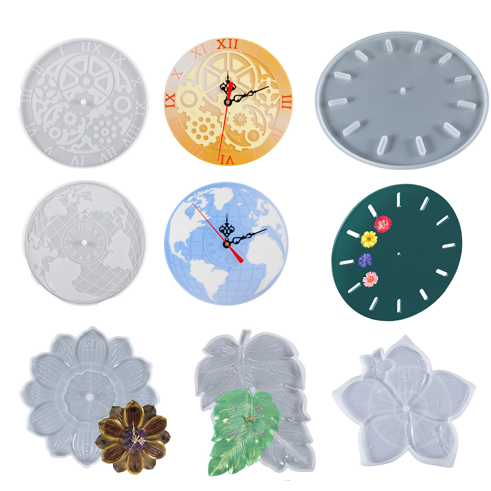 Resin Art World - Weltkarte Lotusblatt Sakura Uhr Getriebe Wanduhren