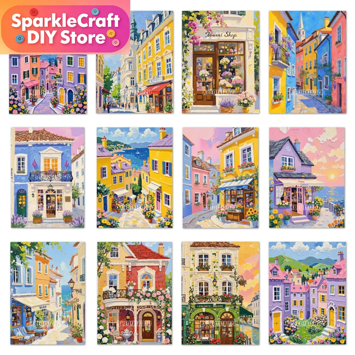 Resin Art World - Cartoon-Märchenwelt Bunte Stadtlandschaft Diamantmalerei DIY Mosaik-Diamantstickerei