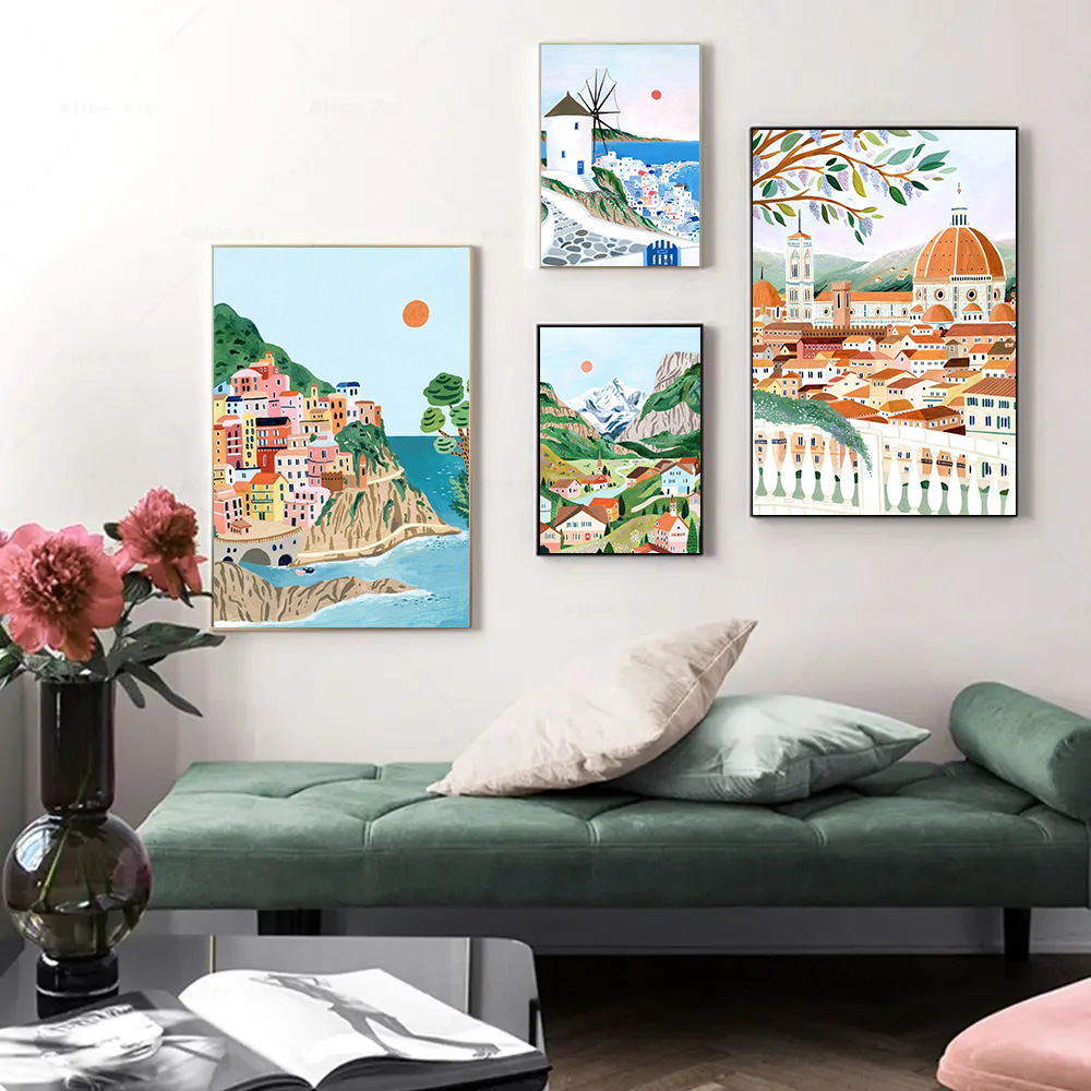 Resin Art World - Weltreise-Stadtposter: Landschaften aus Griechenland, Italien, Florenz,