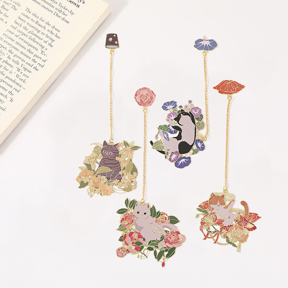 Resin Art Bookmark - 1PC Blume Katze Lesezeichen Metall Lesezeichen