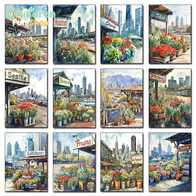 Resin Art World - Klassische Straßenblumenläden in Städten auf der