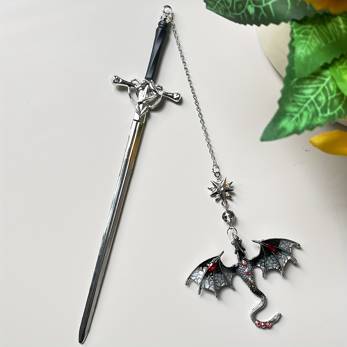 Resin Art Bookmark - Bview Art Mittelalterliches Drachen-Schwert-Lesezeichen für Leser,