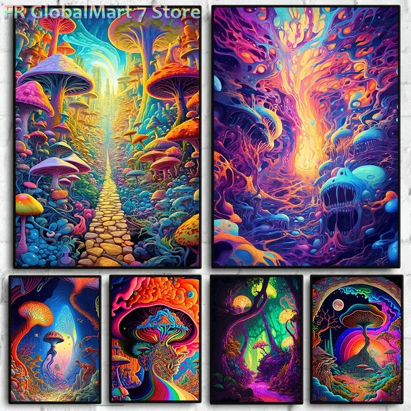 Resin Art World - Diamantmalerei ohne Rahmen, abstrakte, fantastische Pilzwelt,